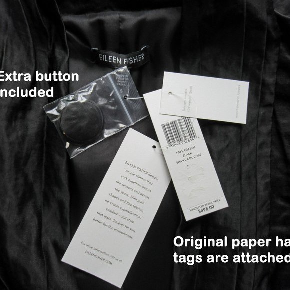 Eileen Fisher coat, Black knee length shawl collar, Fits to 38 inch bust, unworn - Picture 11 of 11